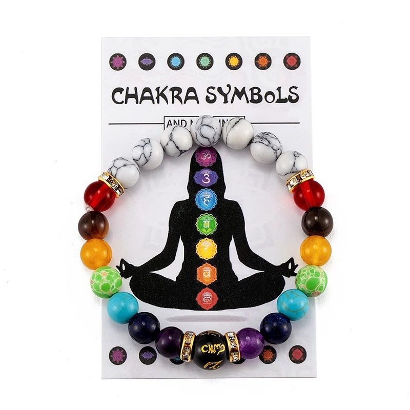 Seven Chakra Anxiety Relief Bracelet — White Howlite Calm Base — authentic healing crystal from CrystalLuck Atelier