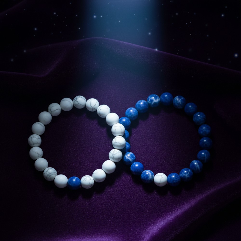 Couple Bracelet Set — Howlite & Sodalite (Distance Pair) — CrystalLuck Atelier