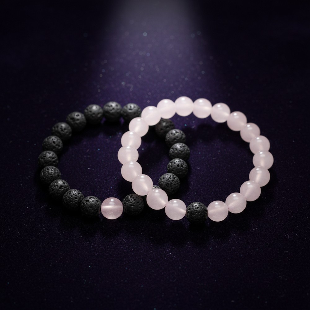 Couple Bracelet Set — Lava Rock & Rose Quartz Diffuser 1