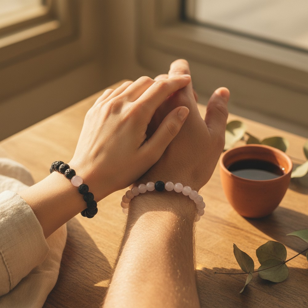 Couple Bracelet Set — Lava Rock & Rose Quartz Diffuser 2
