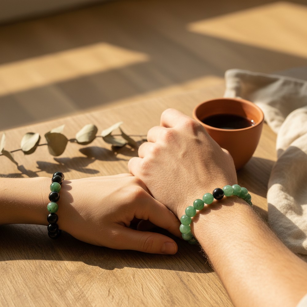 Couple Bracelet Set — Obsidian & Green Aventurine 2
