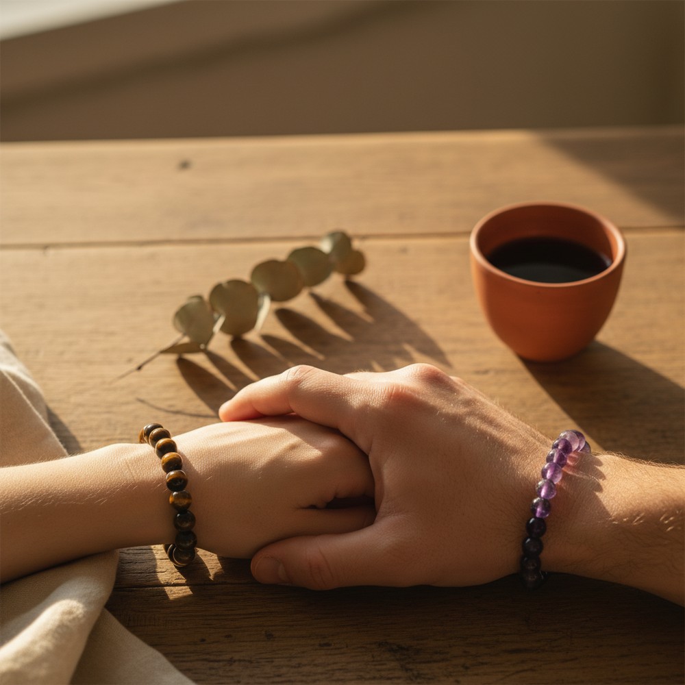 Couple Bracelet Set — Tiger's Eye & Amethyst 2